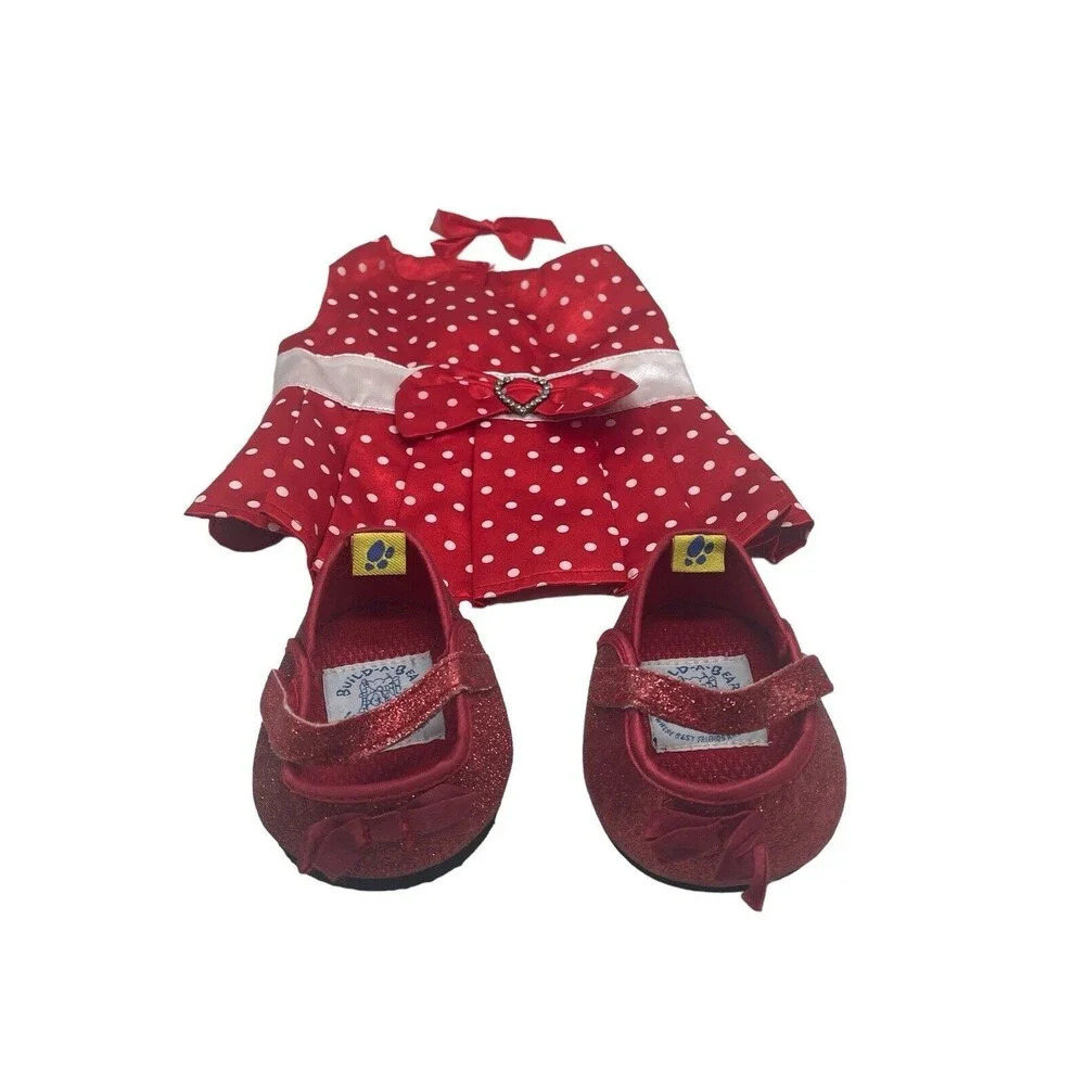 BUILD A BEAR RED POLKA DOT DRESS & RED SHOES
